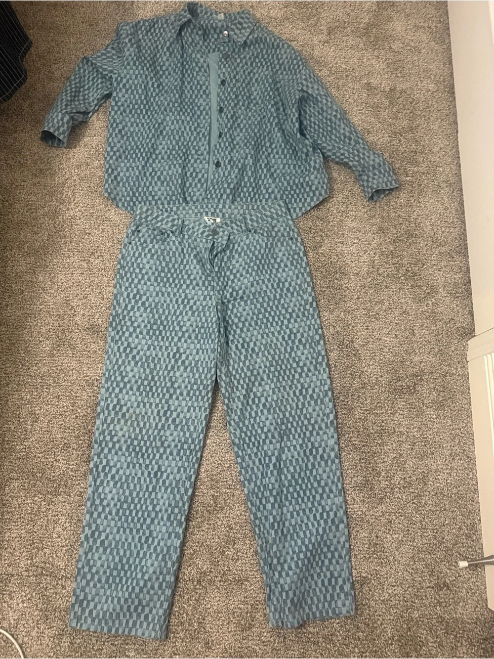 Future Collective Checkered Denim Two-Piece Set